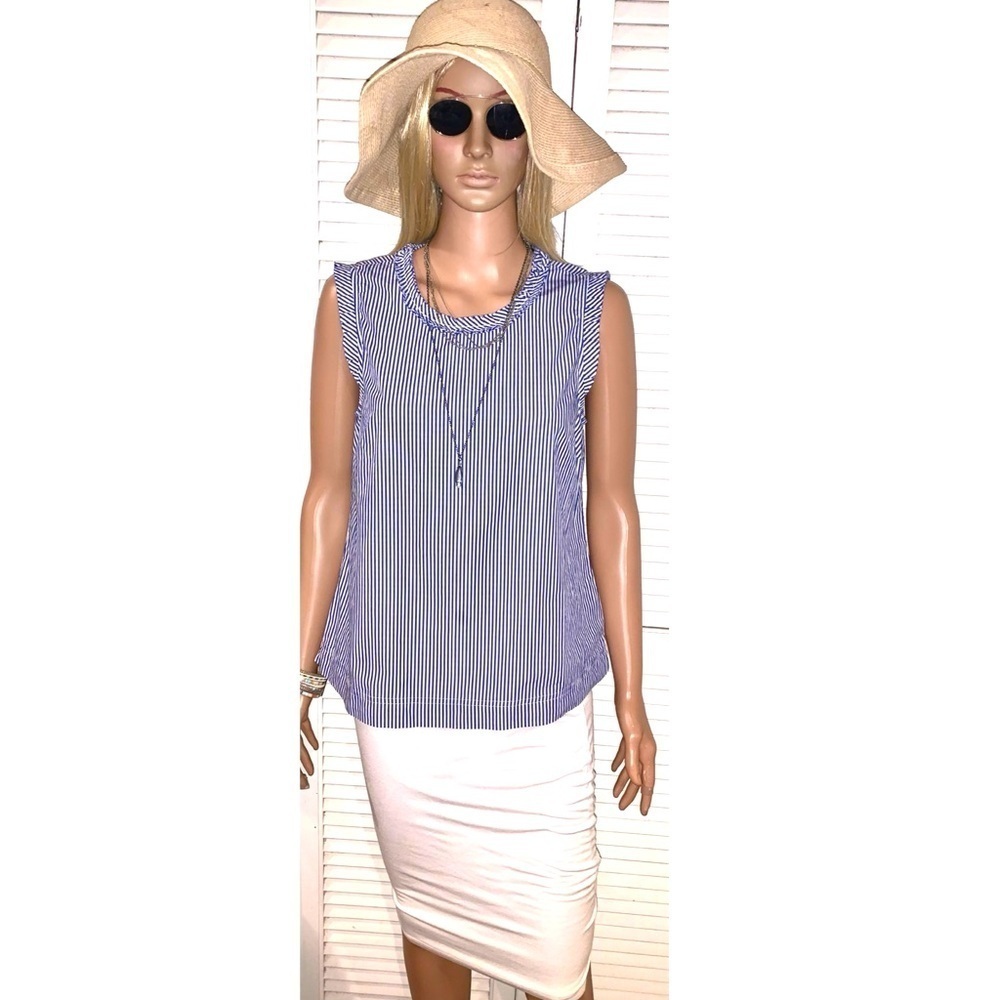 J.Crew blue and white Striped Blue Sleeveless Top ruffles size 4